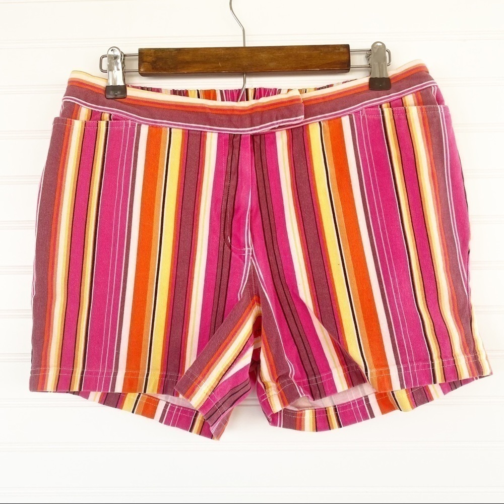 Liz Lange Maternity Pink Orange Striped Shorts Size 6 Elastic Back Target Cotton